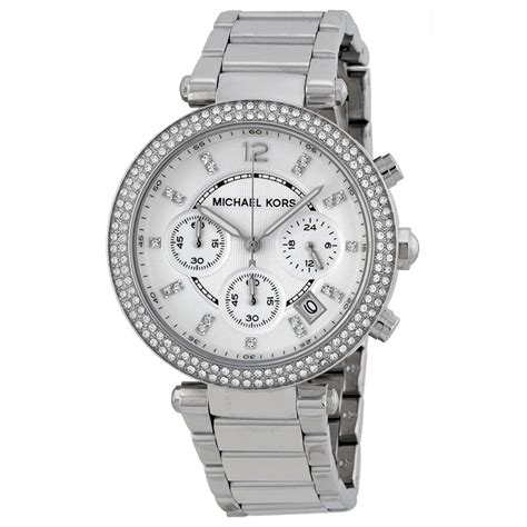 michael kors parker silver stainless steel chronograph ladies watch mk5353|Michael Kors parker silver dial.